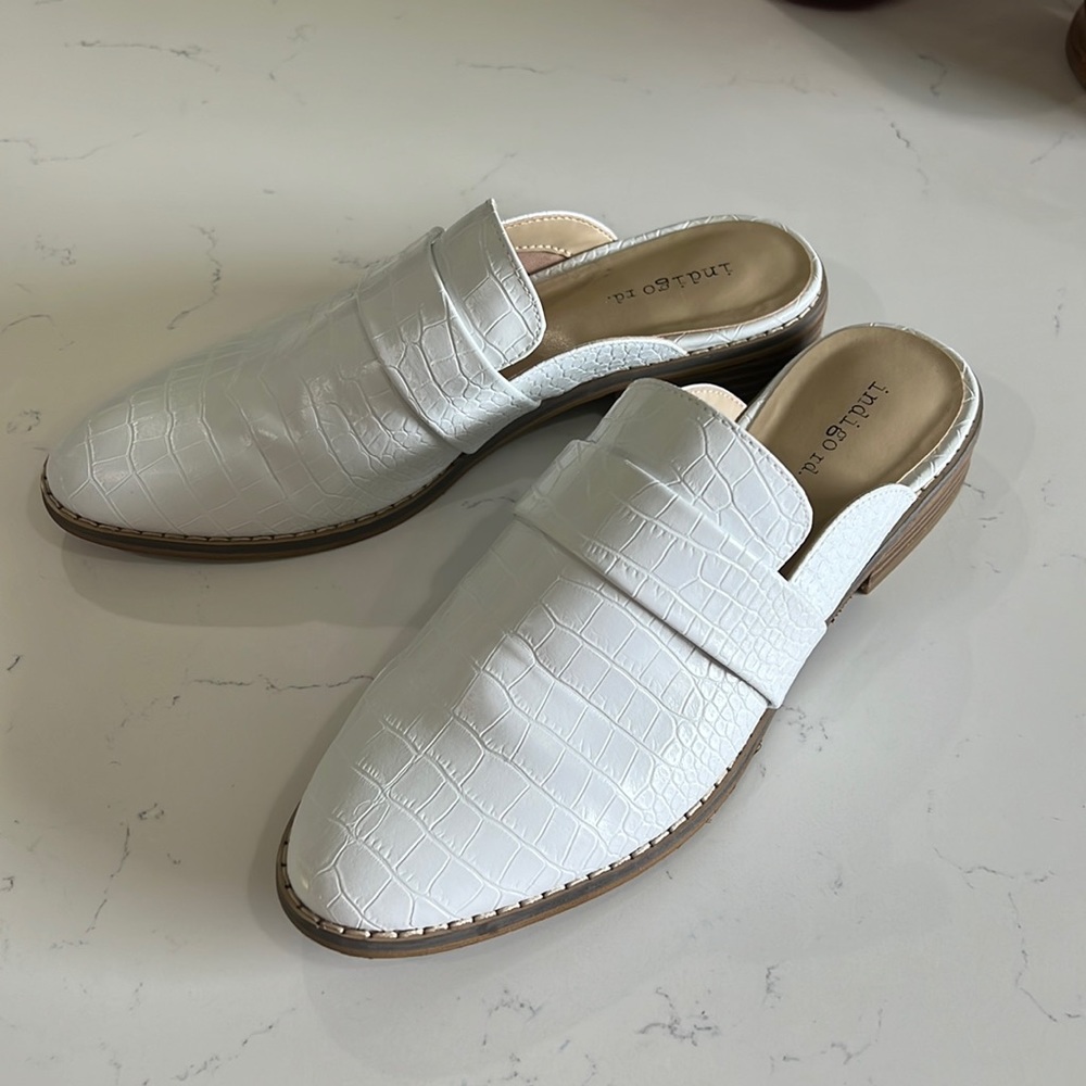 White Croco Mules